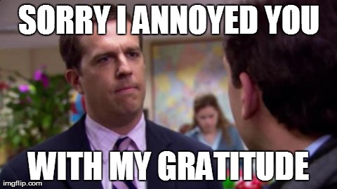 Sorry I annoyed you | SORRY I ANNOYED YOU WITH MY GRATITUDE | image tagged in sorry i annoyed you,AdviceAnimals | made w/ Imgflip meme maker