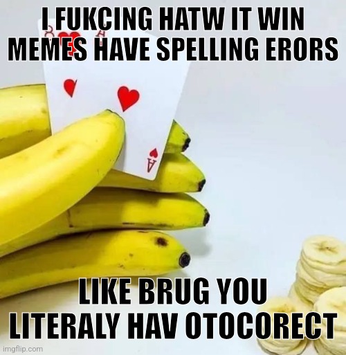 Irony | I FUKCING HATW IT WIN MEMES HAVE SPELLING ERORS; LIKE BRUG YOU LITERALY HAV OTOCORECT | made w/ Imgflip meme maker