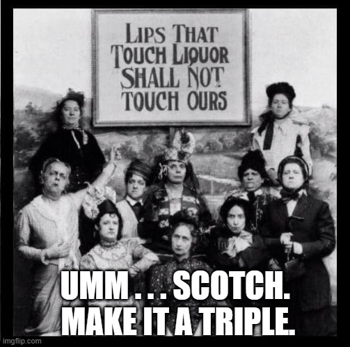 Prohibition Ladies | UMM . . . SCOTCH.  MAKE IT A TRIPLE. | image tagged in prohibition ladies | made w/ Imgflip meme maker