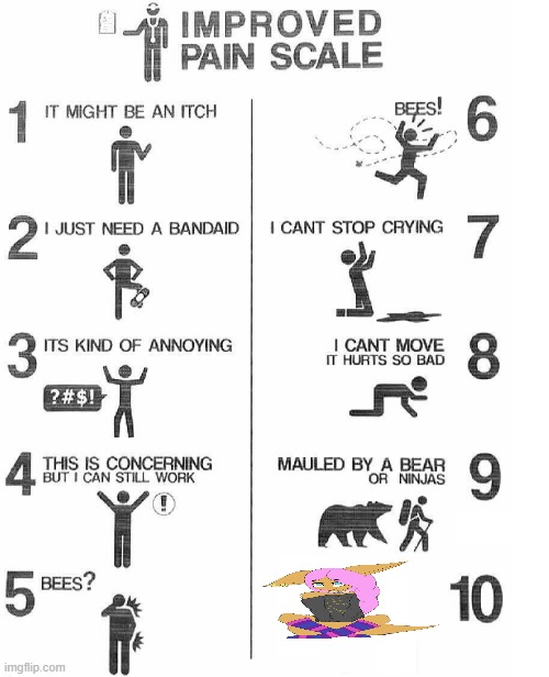 Improved Pain Scale | image tagged in improved pain scale | made w/ Imgflip meme maker