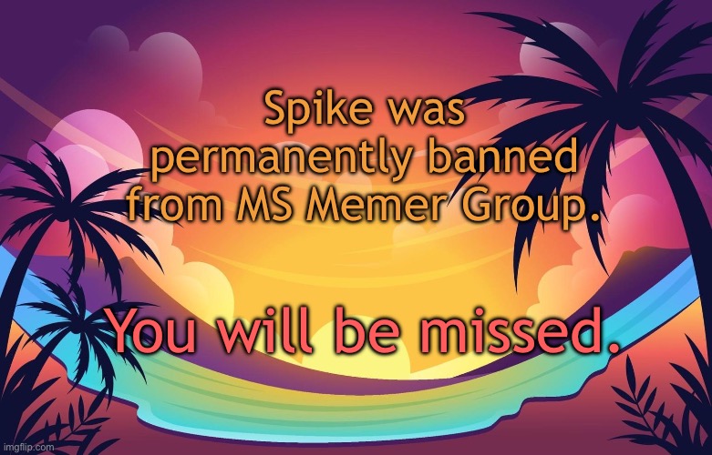 Trez (Summer) | Spike was permanently banned from MS Memer Group. You will be missed. | image tagged in trez summer | made w/ Imgflip meme maker