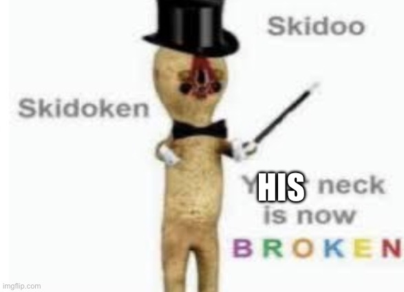 Skidoo skidoken your neck is now broken | HIS | image tagged in skidoo skidoken your neck is now broken | made w/ Imgflip meme maker