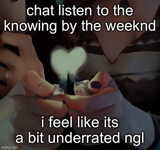 dont ask why i made this a temp im just proud of it | chat listen to the knowing by the weeknd; i feel like its a bit underrated ngl | made w/ Imgflip meme maker