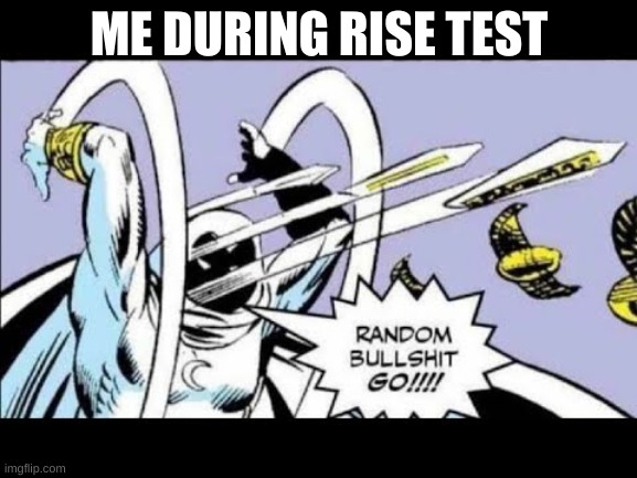 RANDOM BULLSHIT GO! | ME DURING RISE TEST | image tagged in random bullshit go | made w/ Imgflip meme maker
