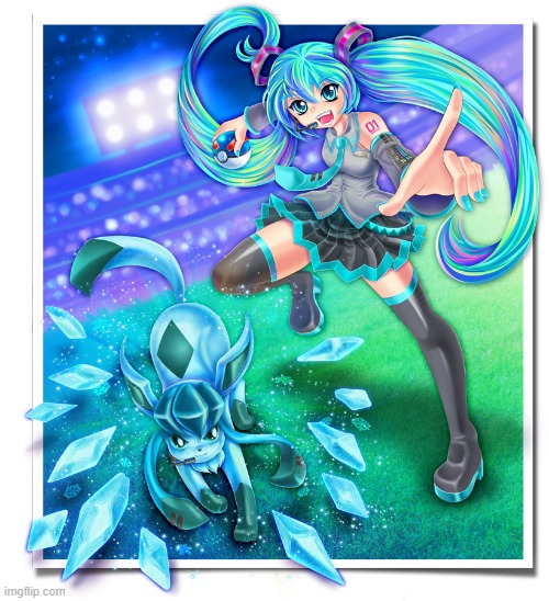 image tagged in hatsune miku,glaceon,frost | made w/ Imgflip meme maker