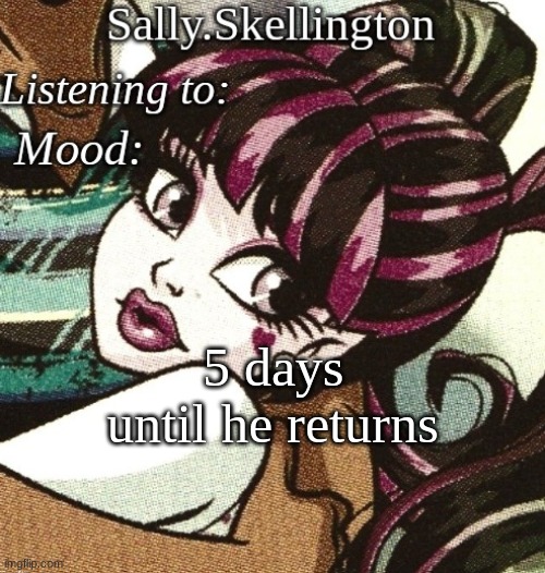 sally's temp | 5 days until he returns | image tagged in sally's temp | made w/ Imgflip meme maker