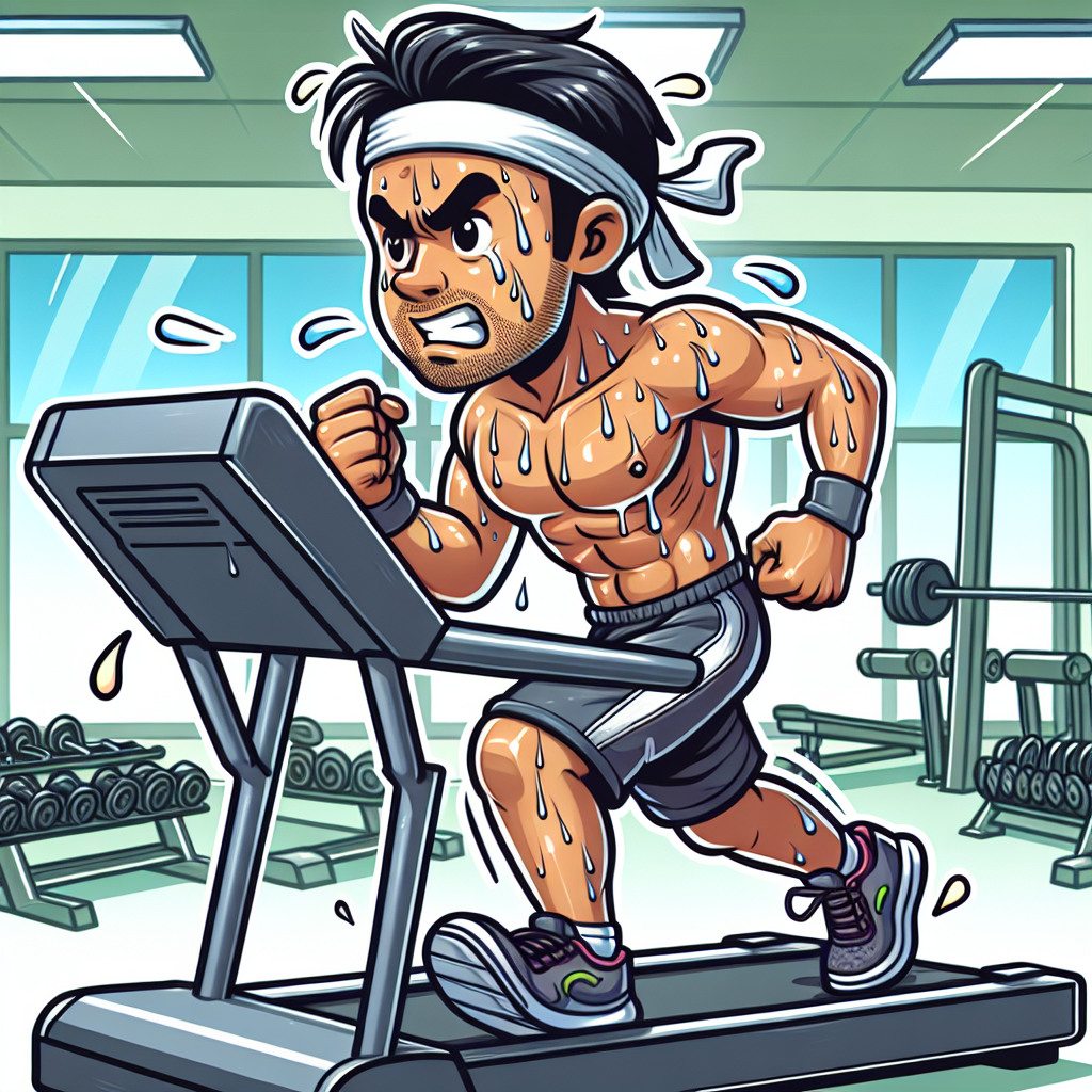 A person sweating profusely at the gym on treadmill Blank Meme Template