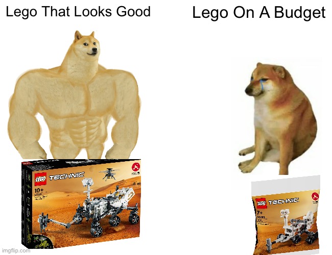 Buff Doge vs. Cheems Meme | Lego That Looks Good; Lego On A Budget | image tagged in memes,buff doge vs cheems | made w/ Imgflip meme maker