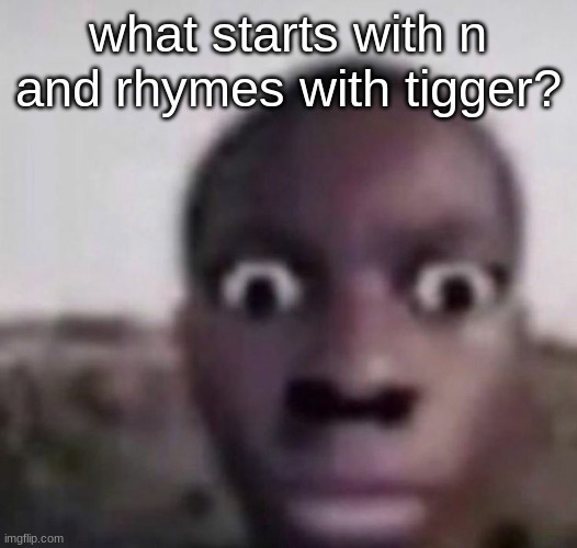 bruh what | what starts with n and rhymes with tigger? | image tagged in bruh what | made w/ Imgflip meme maker