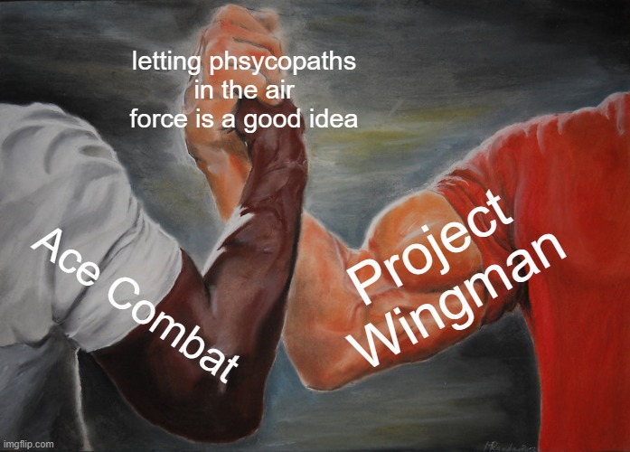 Epic Handshake Meme | letting phsycopaths in the air force is a good idea; Project Wingman; Ace Combat | image tagged in memes,epic handshake,gaming,air force,airplane | made w/ Imgflip meme maker