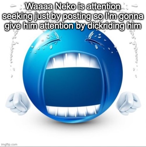 Guess the user? | Waaaa Neko is attention seeking just by posting so I'm gonna give him attention by dickriding him | image tagged in crying blue guy | made w/ Imgflip meme maker