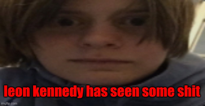 DarthSwede silly serious face | leon kennedy has seen some shit | image tagged in darthswede silly serious face | made w/ Imgflip meme maker