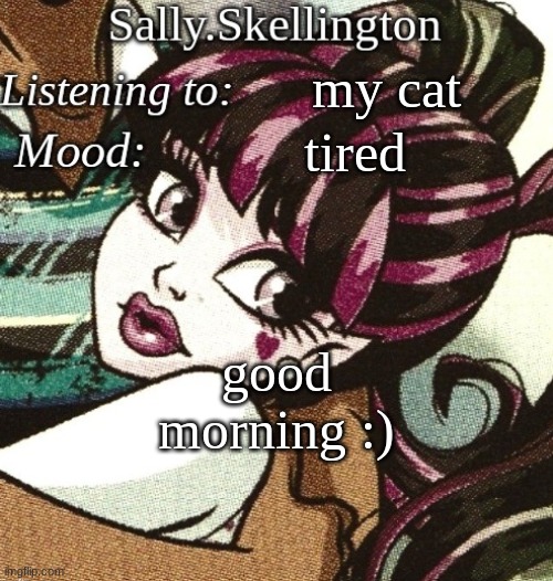 sally's temp | my cat; tired; good morning :) | image tagged in sally's temp | made w/ Imgflip meme maker