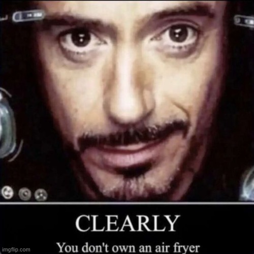 Cleary you dont own an air fryer | image tagged in memes,funny,shitpost,tony stark | made w/ Imgflip meme maker