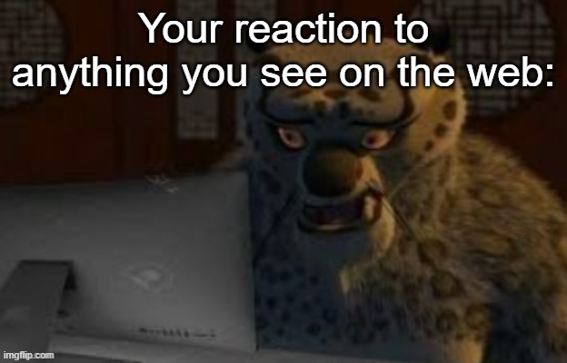 My image wasn't the worst of it, don't be offended. | Your reaction to anything you see on the web: | image tagged in tai lung at the computer | made w/ Imgflip meme maker
