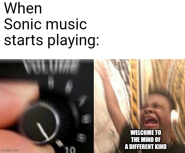 Turn up the music | When Sonic music starts playing: WELCOME TO THE MIND OF A DIFFERENT KIND | image tagged in turn up the music | made w/ Imgflip meme maker
