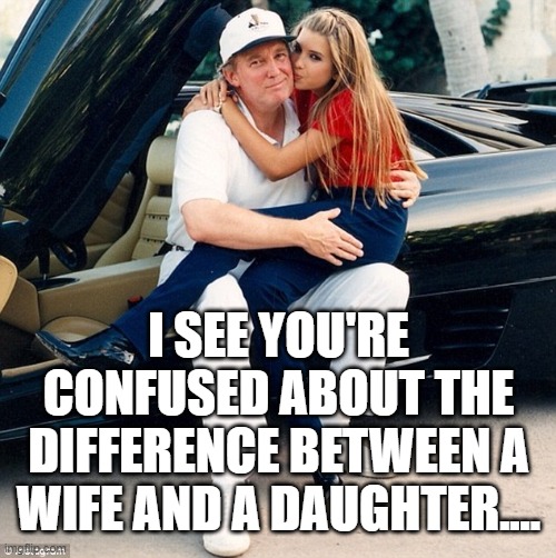 Trump Ivanka lap | I SEE YOU'RE CONFUSED ABOUT THE DIFFERENCE BETWEEN A WIFE AND A DAUGHTER.... | image tagged in trump ivanka lap | made w/ Imgflip meme maker