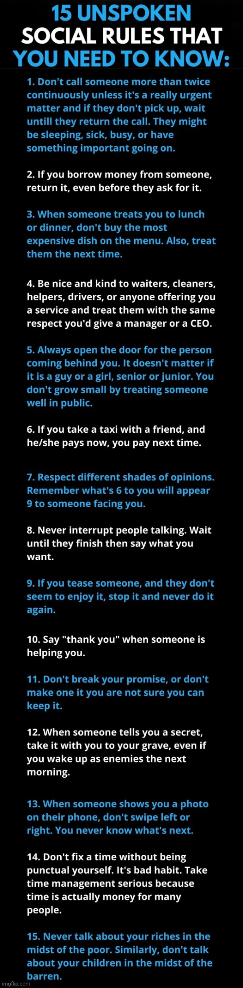 15 Unspoken Social Rules You Need To Know :> | image tagged in simothefinlandized,social skills,list,infographics | made w/ Imgflip meme maker