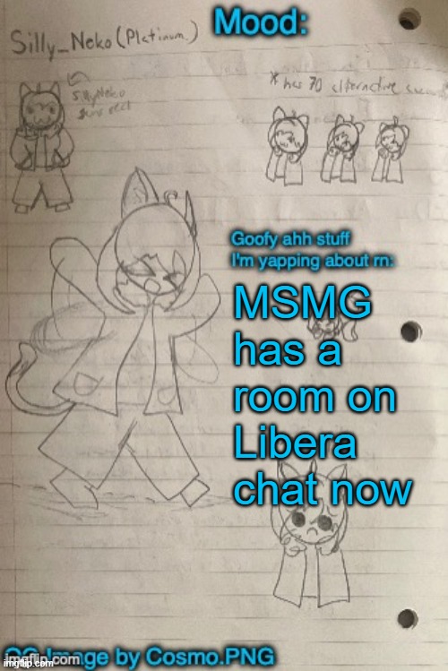 #MSMG (all caps) | MSMG has a room on Libera chat now | image tagged in neko announcement template thx cosmo | made w/ Imgflip meme maker