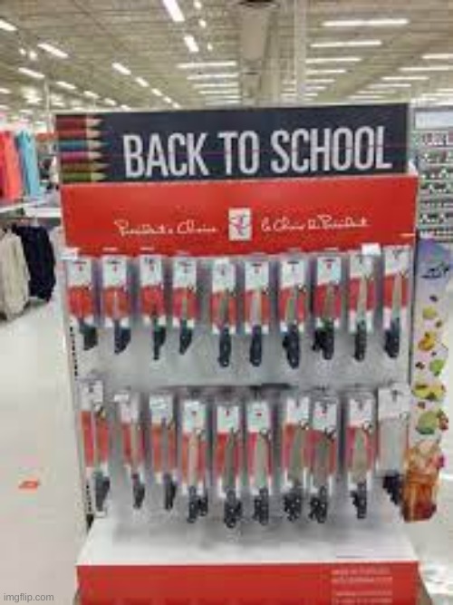 Back To School Items: Pencil, Bookbag, Glue and Knives! (apparently...) | made w/ Imgflip meme maker