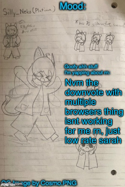 Andrew, it's not targeting as she asked to play the game | Nvm the downvote with multiple browsers thing isnt working for me rn, just low rate sarah | image tagged in neko announcement template thx cosmo | made w/ Imgflip meme maker