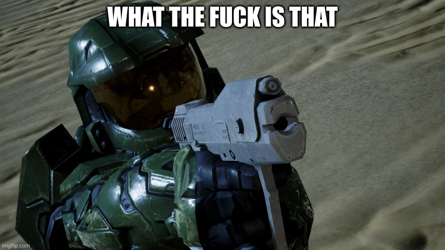 Master chief with a gun | WHAT THE FUCK IS THAT | image tagged in master chief with a gun | made w/ Imgflip meme maker