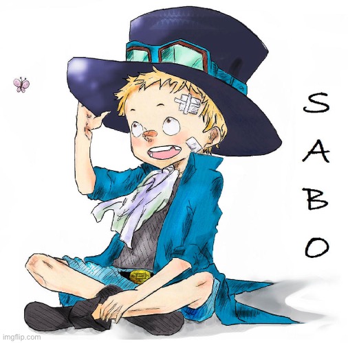 LOOK AT THE SMOL BOY (not my art) | image tagged in sabo,one piece | made w/ Imgflip meme maker