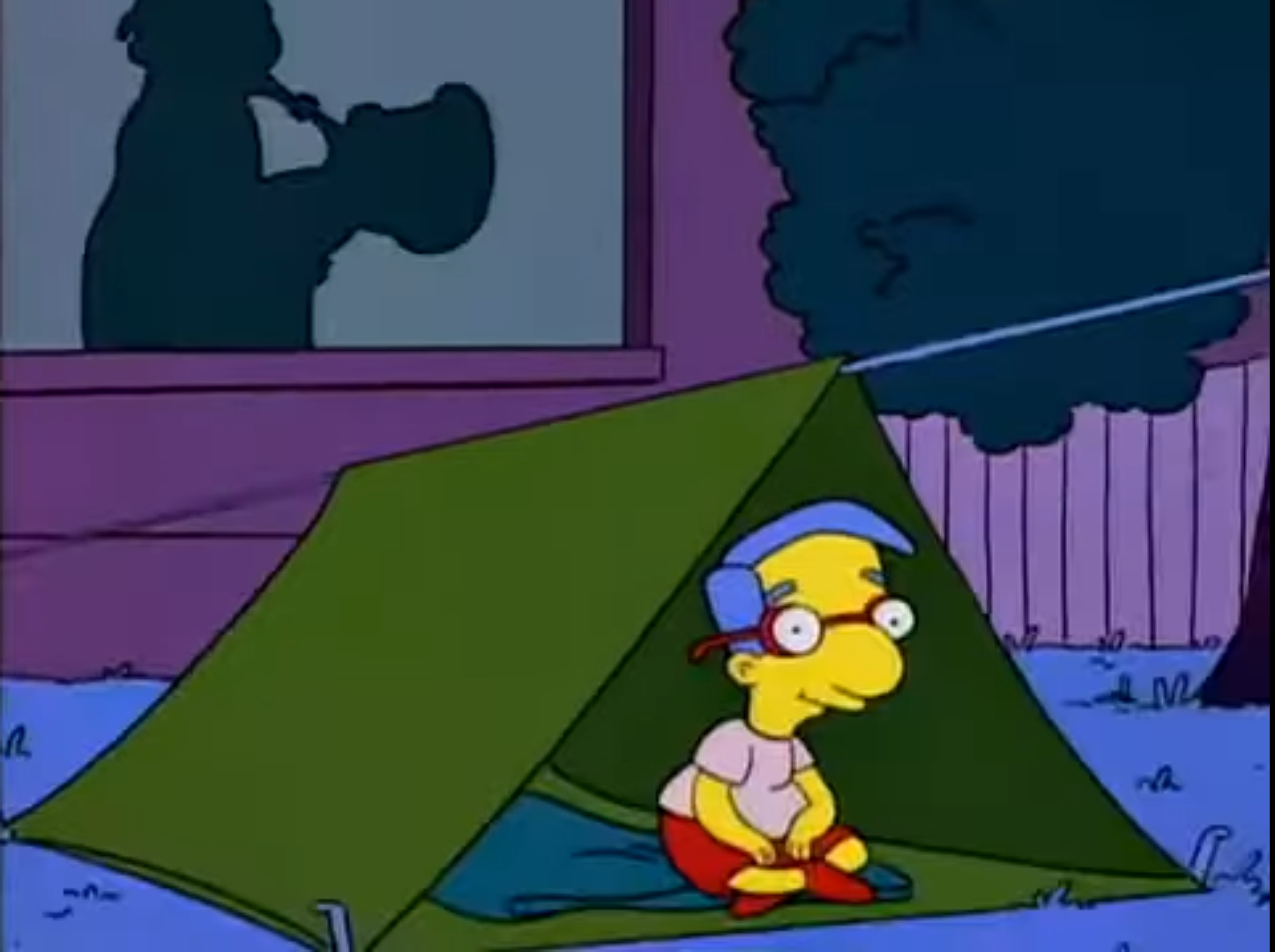 Milhouse in a tent Blank Meme Template