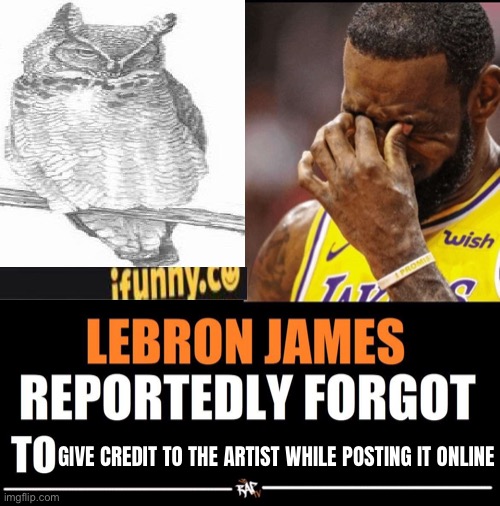 Lebron James Reportedly forgot to | GIVE CREDIT TO THE ARTIST WHILE POSTING IT ONLINE | image tagged in lebron james reportedly forgot to | made w/ Imgflip meme maker