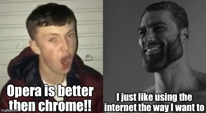 Average Enjoyer meme | Opera is better then chrome!! I just like using the internet the way I want to | image tagged in average enjoyer meme | made w/ Imgflip meme maker