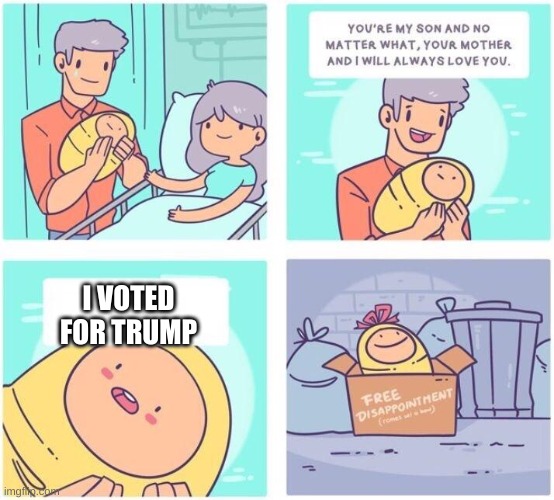 free disappointment | I VOTED FOR TRUMP | image tagged in free disappointment | made w/ Imgflip meme maker
