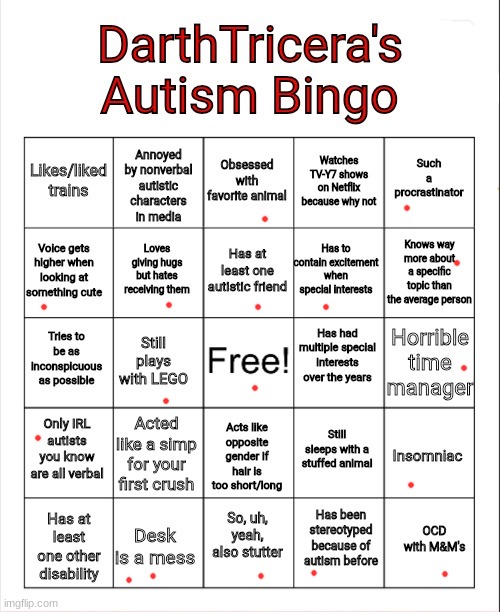 did i s-stutter | image tagged in darthtricera's autism bingo | made w/ Imgflip meme maker