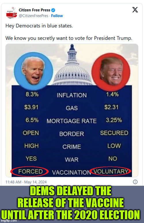 DEMS DELAYED THE RELEASE OF THE VACCINE UNTIL AFTER THE 2020 ELECTION | made w/ Imgflip meme maker
