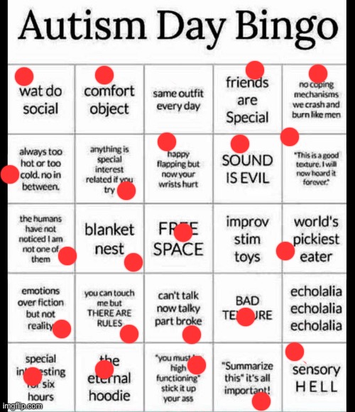 autism bingo | image tagged in autism bingo,autism | made w/ Imgflip meme maker