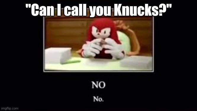 Knuckles show shitpost | "Can I call you Knucks?" | image tagged in knuckles saying no,knuckles | made w/ Imgflip meme maker