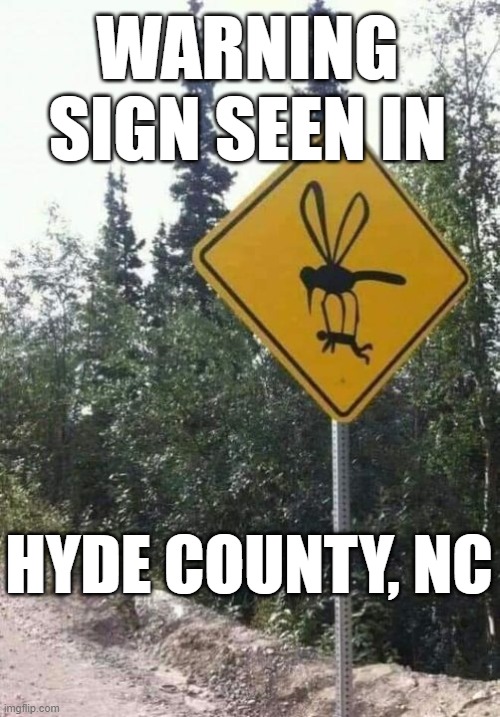 WARNING SIGN SEEN IN; HYDE COUNTY, NC | image tagged in mosquitoes | made w/ Imgflip meme maker