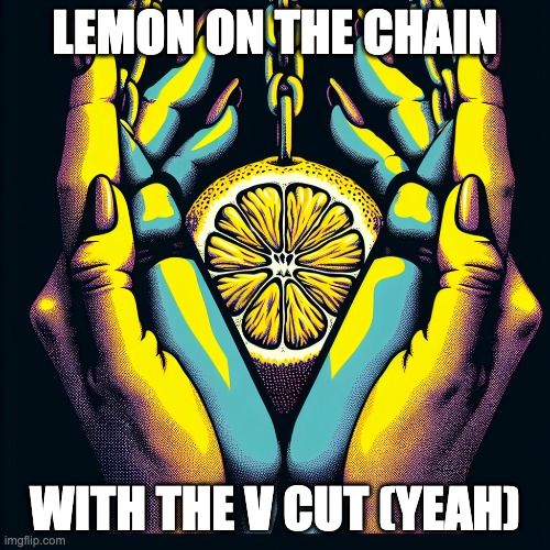Lemon on thy chain | LEMON ON THE CHAIN; WITH THE V CUT (YEAH) | image tagged in lemons | made w/ Imgflip meme maker