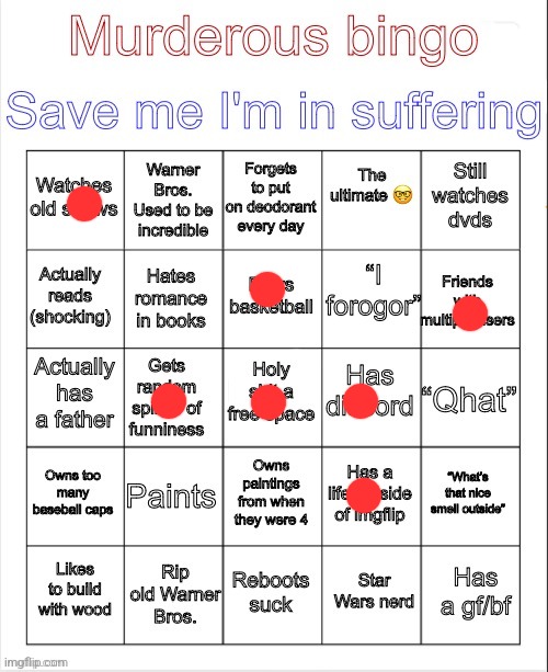 Murderous bingo | image tagged in murderous bingo | made w/ Imgflip meme maker