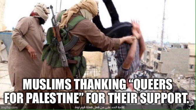 Queers for Palestine | MUSLIMS THANKING “QUEERS FOR PALESTINE” FOR THEIR SUPPORT. | image tagged in gays and muslims unite | made w/ Imgflip meme maker