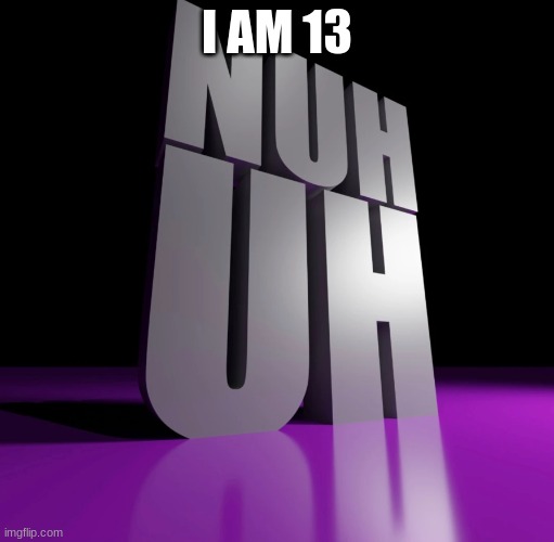 nuh uh 3d | I AM 13 | image tagged in nuh uh 3d | made w/ Imgflip meme maker