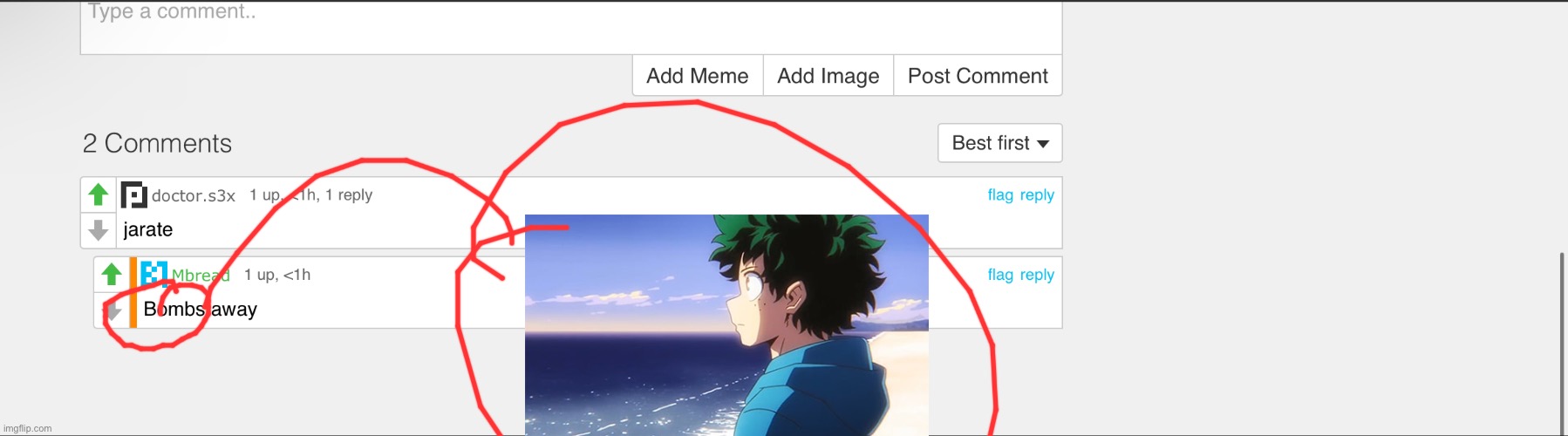 image tagged in deku staring off into the sunset,bombhands | made w/ Imgflip meme maker