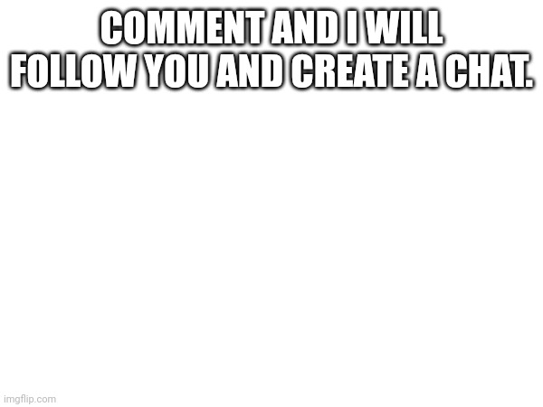 Comment pls. | COMMENT AND I WILL FOLLOW YOU AND CREATE A CHAT. | image tagged in followers,follow,follow me,comments,comment | made w/ Imgflip meme maker