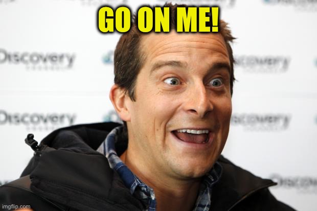 GO ON ME! | image tagged in bear grylls approved food | made w/ Imgflip meme maker
