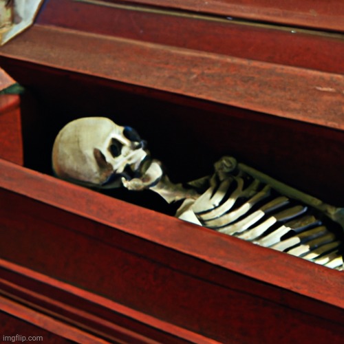 skeleton in a coffin | image tagged in skeleton in a coffin | made w/ Imgflip meme maker