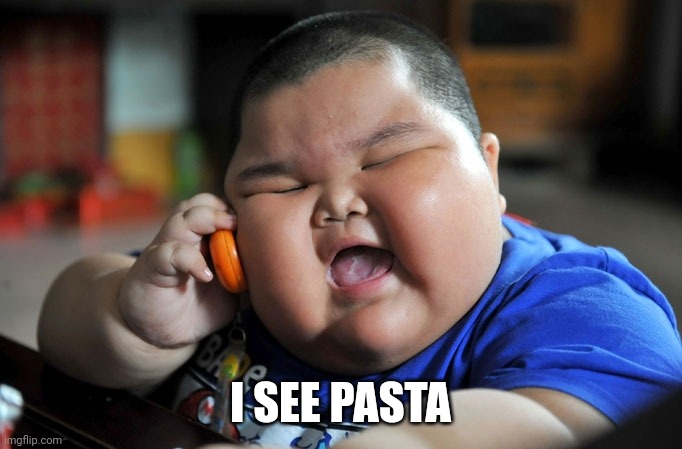 fat boy on the phone | I SEE PASTA | image tagged in fat boy on the phone | made w/ Imgflip meme maker