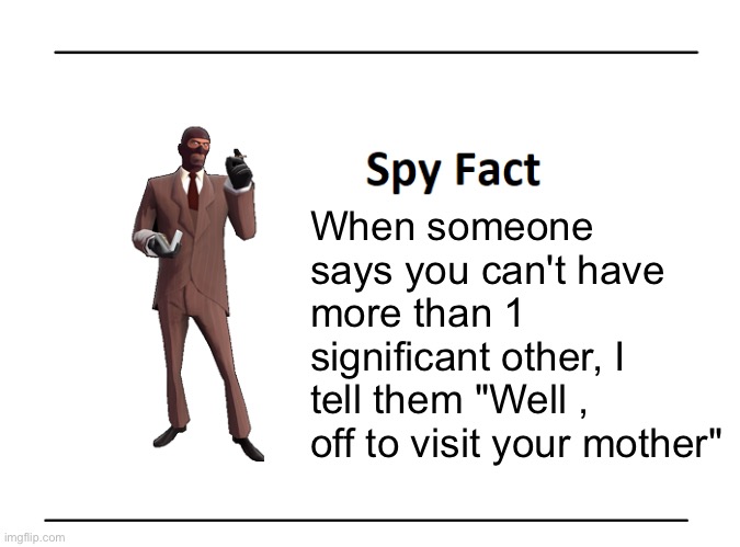 Spy Fact | When someone says you can't have more than 1 significant other, I tell them "Well , off to visit your mother" | image tagged in spy fact | made w/ Imgflip meme maker