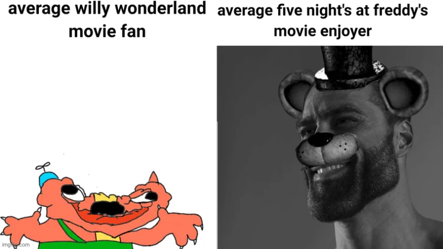 I finally watched and it was kinda mid… (Willy’s wonderland, not fnaf. The Fnaf film was good) | image tagged in fnaf,fnaf movie,gigachad | made w/ Imgflip meme maker