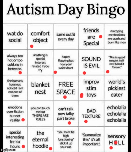 :) | image tagged in autism bingo | made w/ Imgflip meme maker