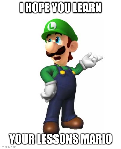 I HOPE YOU LEARN YOUR LESSONS MARIO | image tagged in logic luigi | made w/ Imgflip meme maker