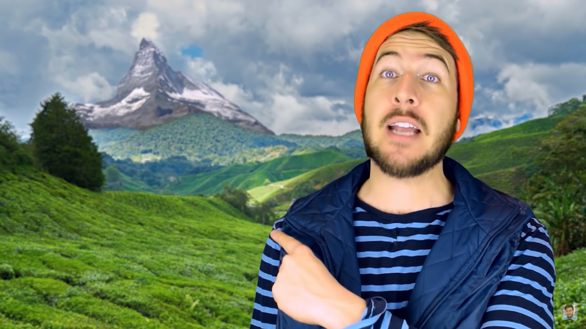 Ryan George pointing at a mountain Blank Meme Template